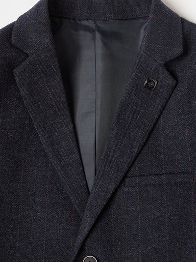 Navy Blue Striped Single Breasted Blazer - Boys Blazer