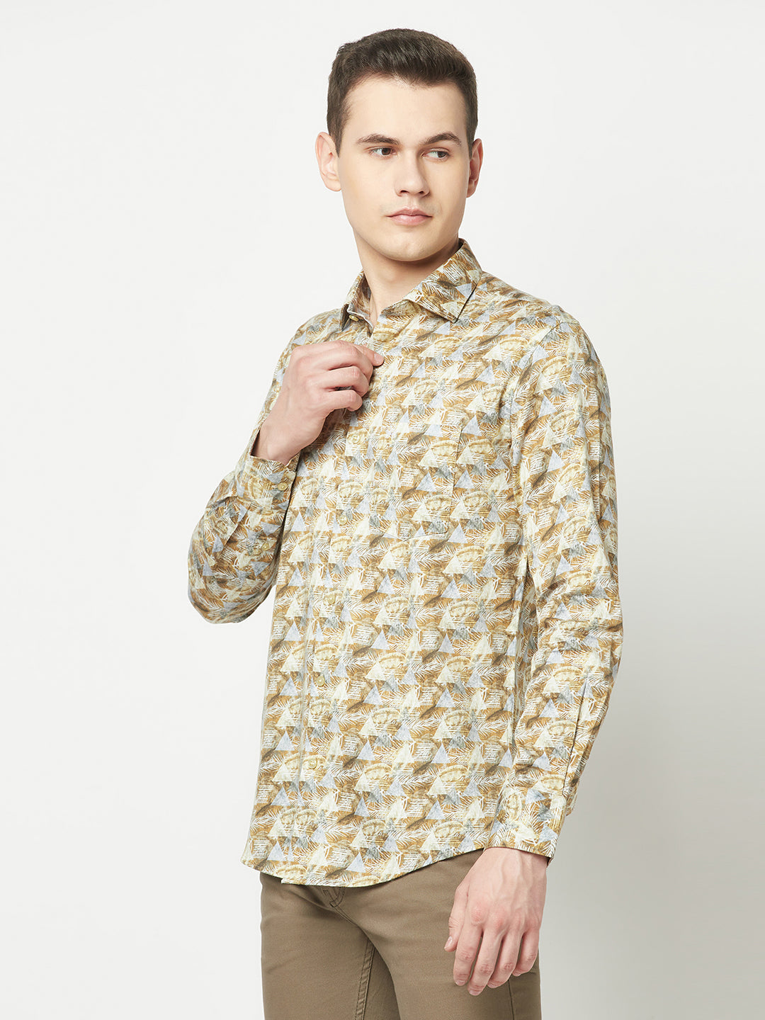  Beige Abstract Print Shirt