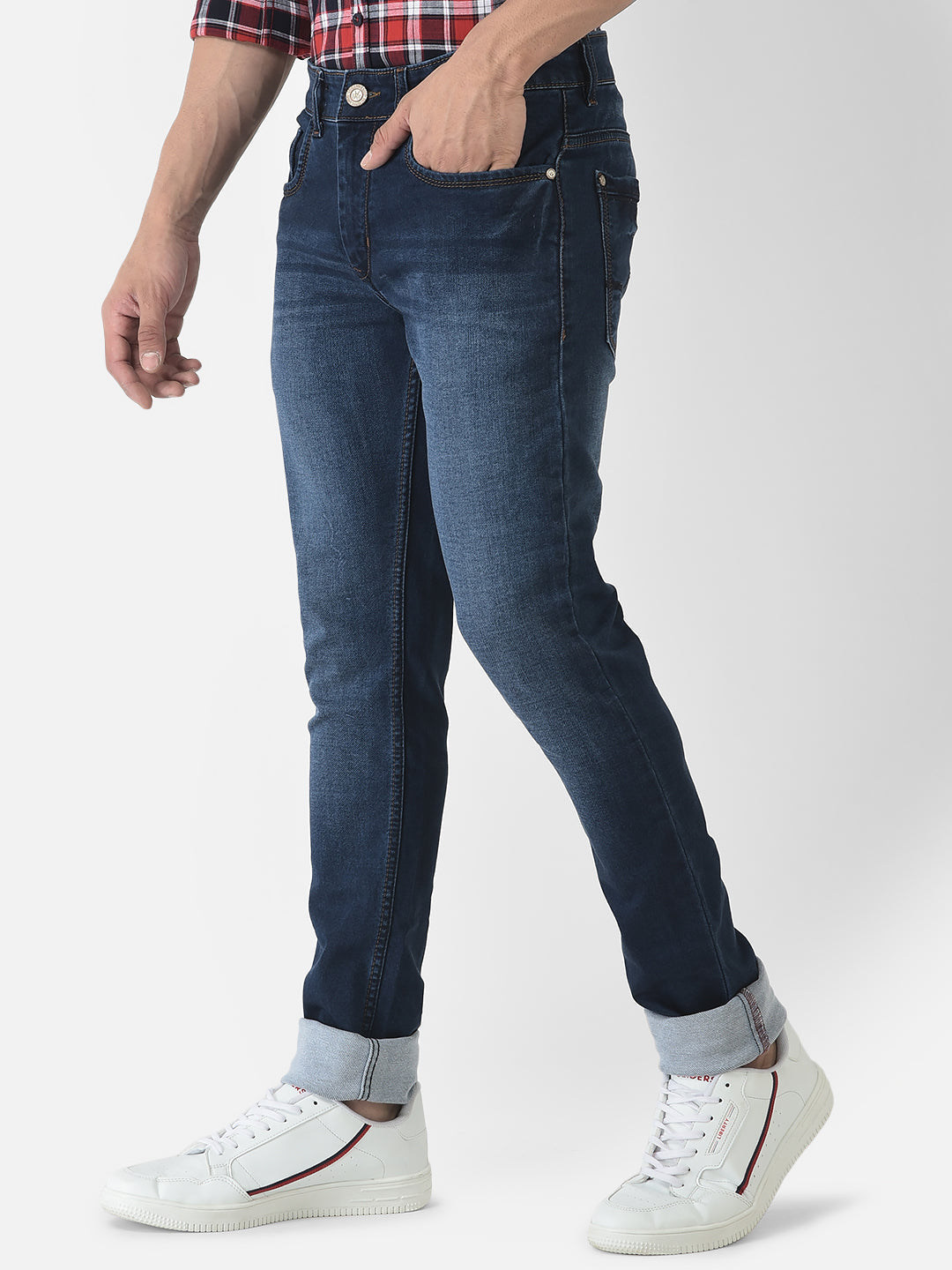  Navy Blue Jeans with Light Wash Effect 