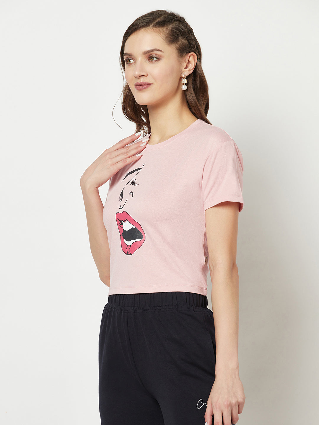  Pink Graphic Cropped T-Shirt