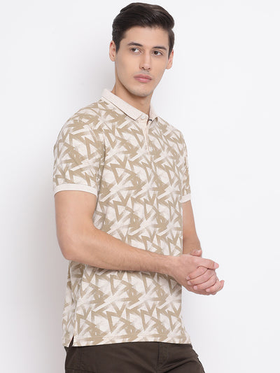 Beige Printed T-shirt - Men T-Shirts