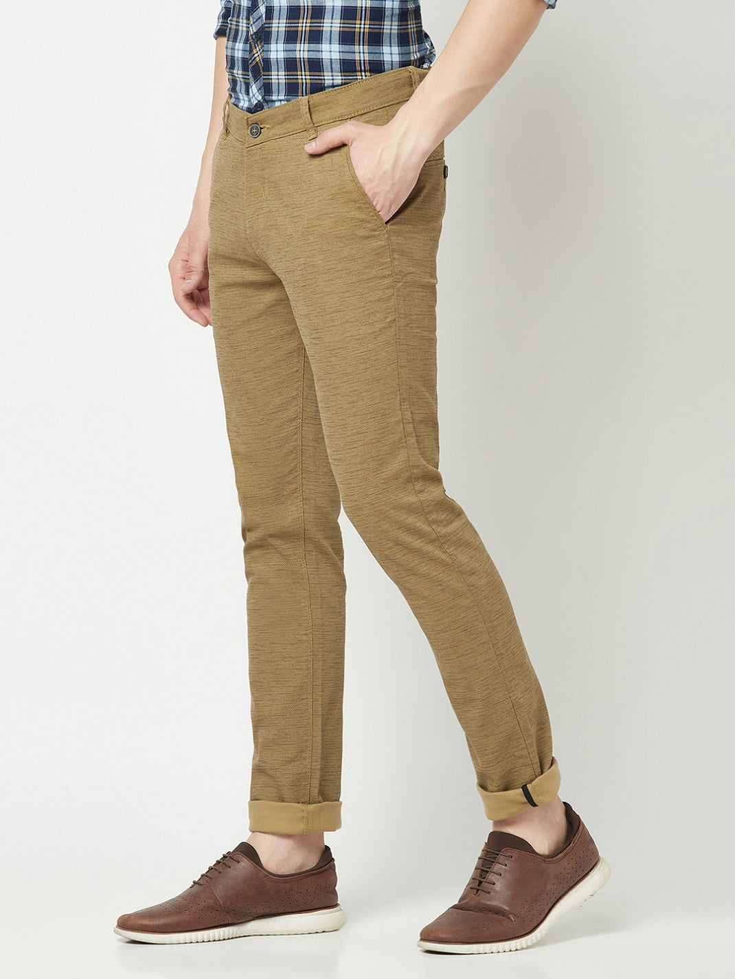  Fawn Green Textured Trousers