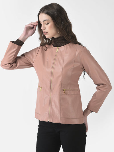 Nude Pink Faux Leather Jacket