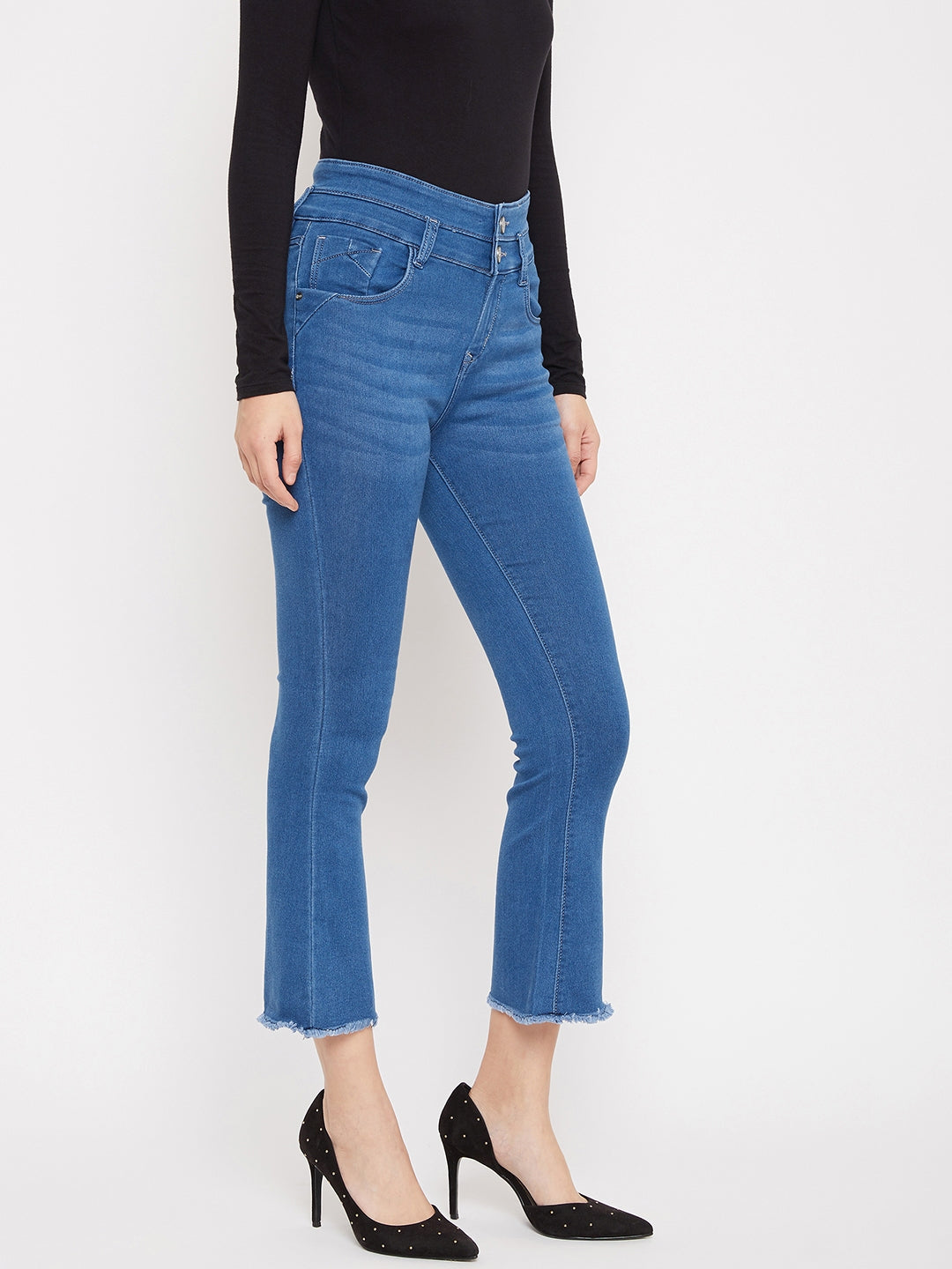 Blue Double Button Bootcut Jeans - Women Jeans