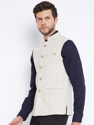 Beige Self Design Waistcoat - Men Waist Coat