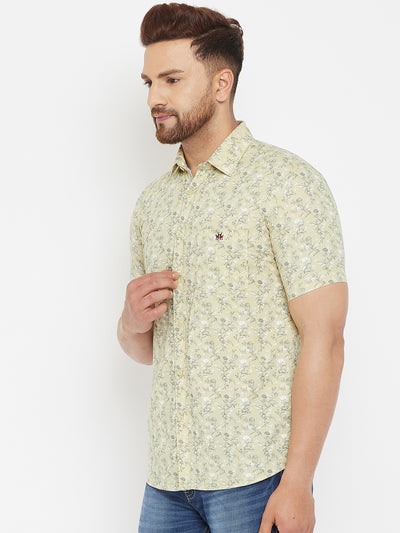 Beige Printed Floral Shirt - Men Shirts