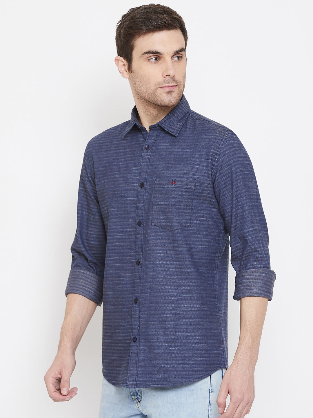 Navy Blue Striped Shirt - Men Shirts