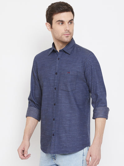 Navy Blue Striped Shirt - Men Shirts