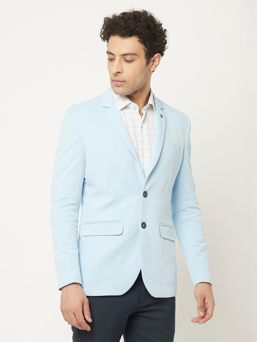  Light Blue Blazer in Textured Print 