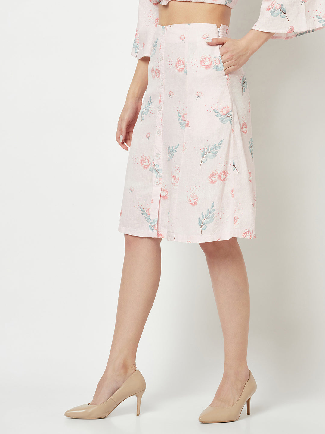  Pastel Pink Floral Skirt