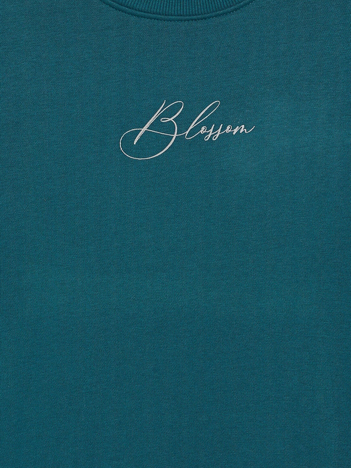 Blue Printed Round Neck Sweatshirt - Girls Sweatshirts