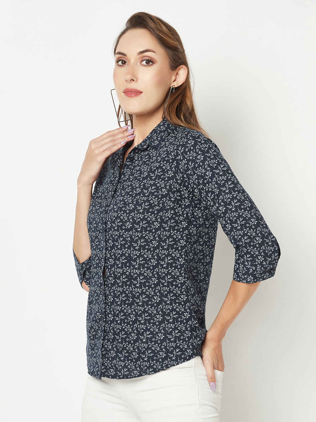 Floral Print Blue Shirt