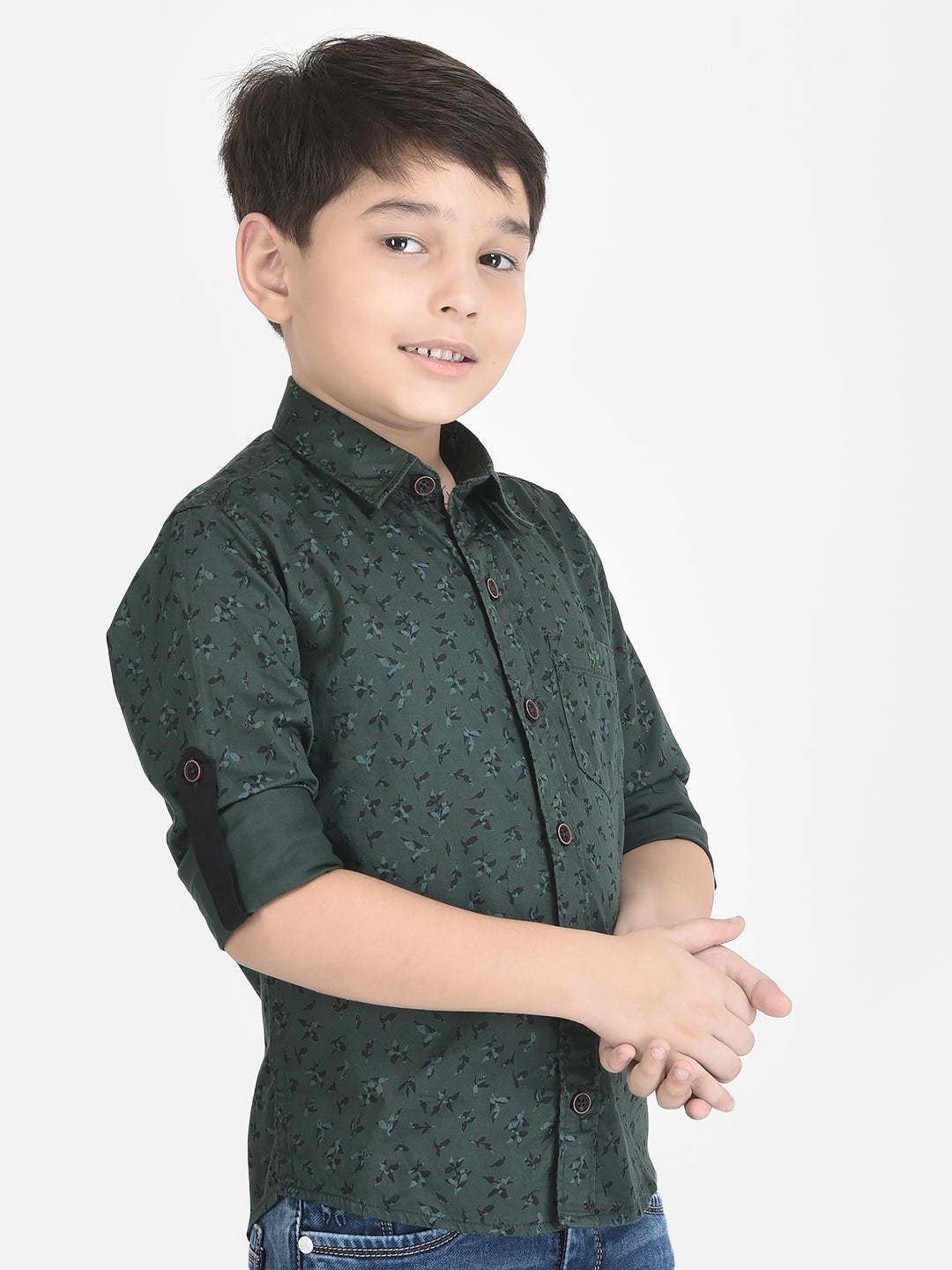 Emerald Green Shirt in Floral Print
