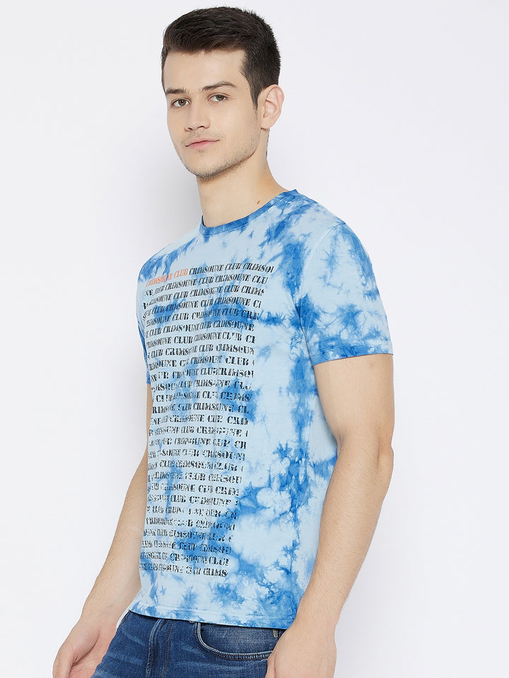 Blue Printed Round Neck T-shirt - Men T-Shirts
