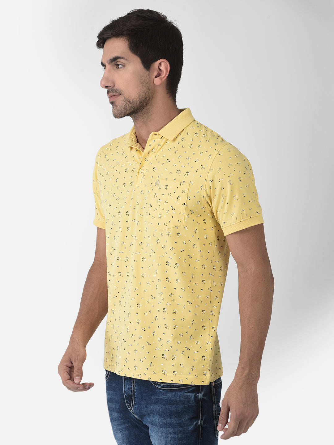 Yellow Floral Polo T-Shirt - Men T-Shirts