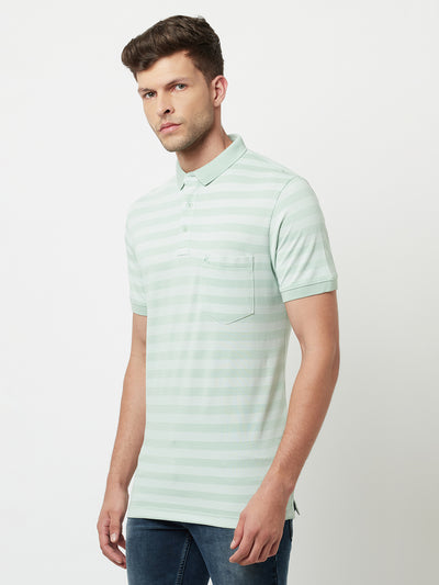 Green Striped Polo T-Shirt-Men T-Shirts-Crimsoune Club