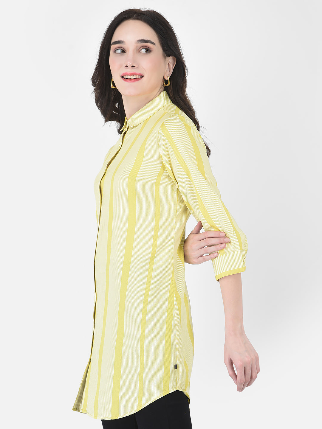 Yellow Striped Longline Shirt - Women Shirts