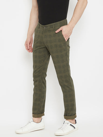 Olive Checked Trousers - Men Trousers