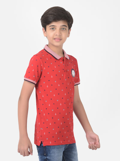 Red Printed Polo T-shirt - Boys T-Shirts