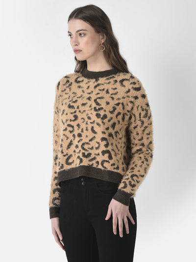  Fuzzy Animal Print Sweater