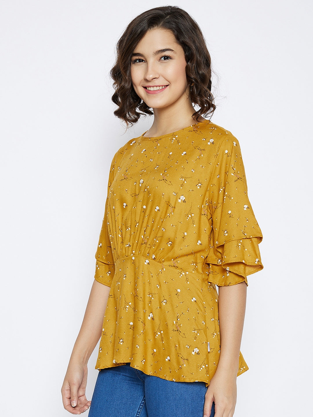Mustard Floral Printed Top - Women Tops