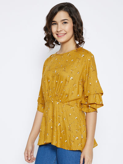 Mustard Floral Printed Top - Women Tops