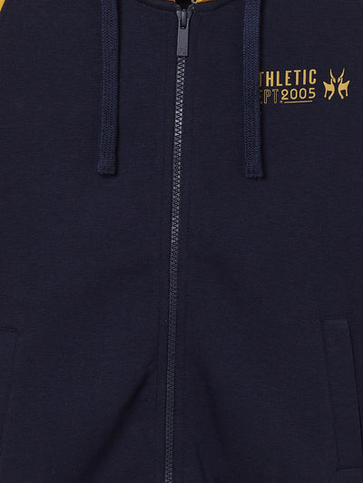 Navy Blue Colorblocked Hooded Sweatshirt - Boys Sweatshirts