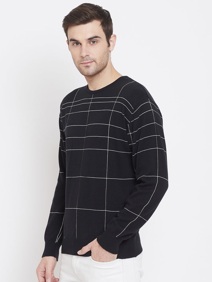 Black Printed Round Neck Sweater - Men Sweaters