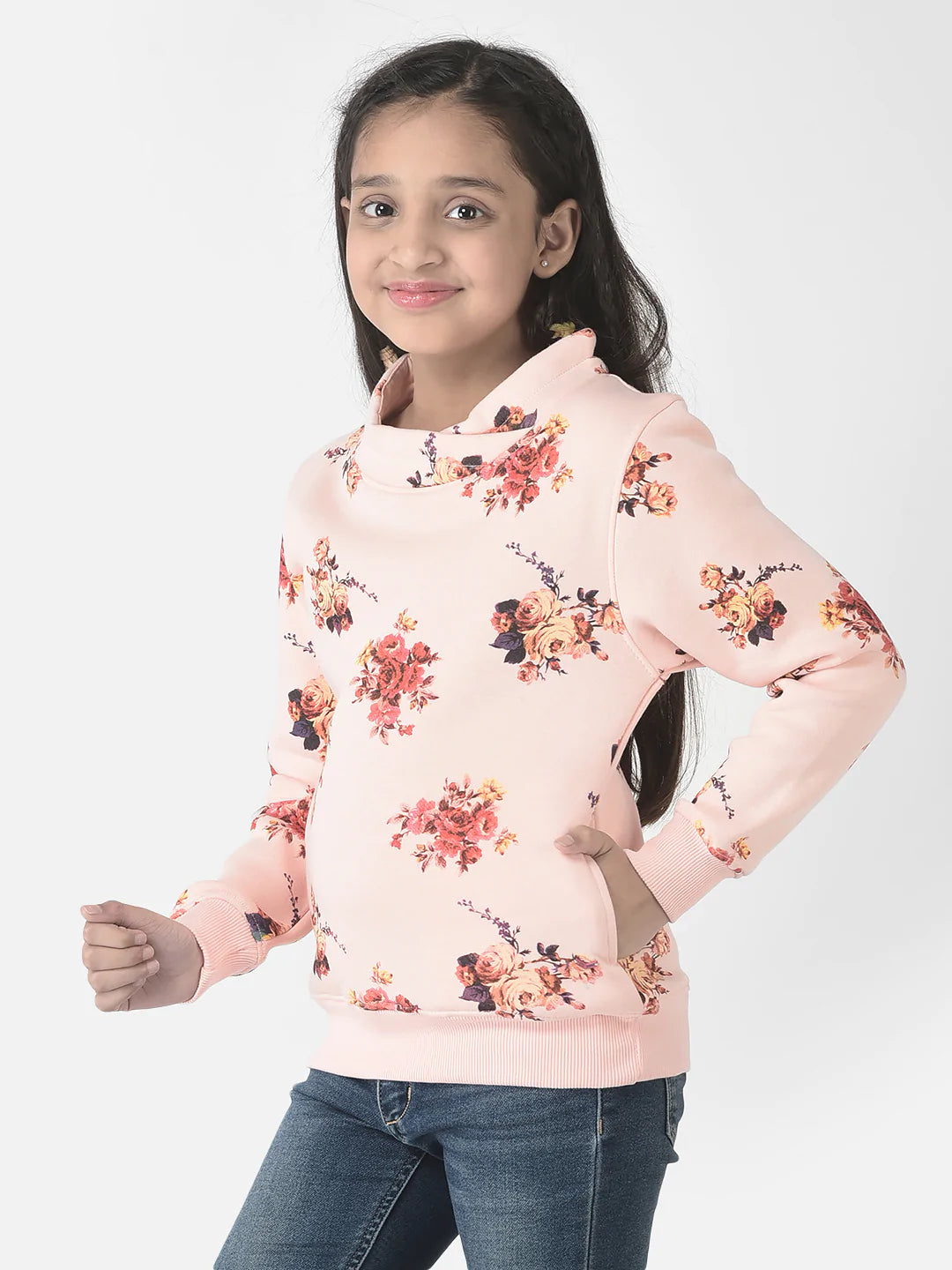  Baby Peach Floral Print Sweatshirt