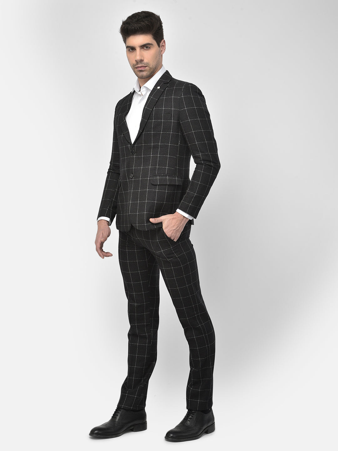 Black Checked Suit - Men Suits