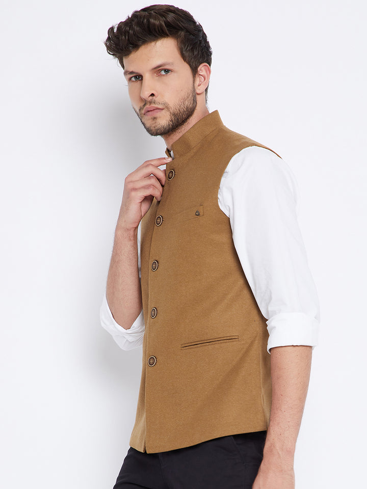 Brown Solid Waist Coat-Mens Waist Coat-Crimsoune Club