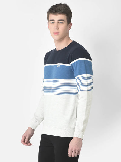  Navy Blue Colour-Blocked and Striped Sweatshirt 