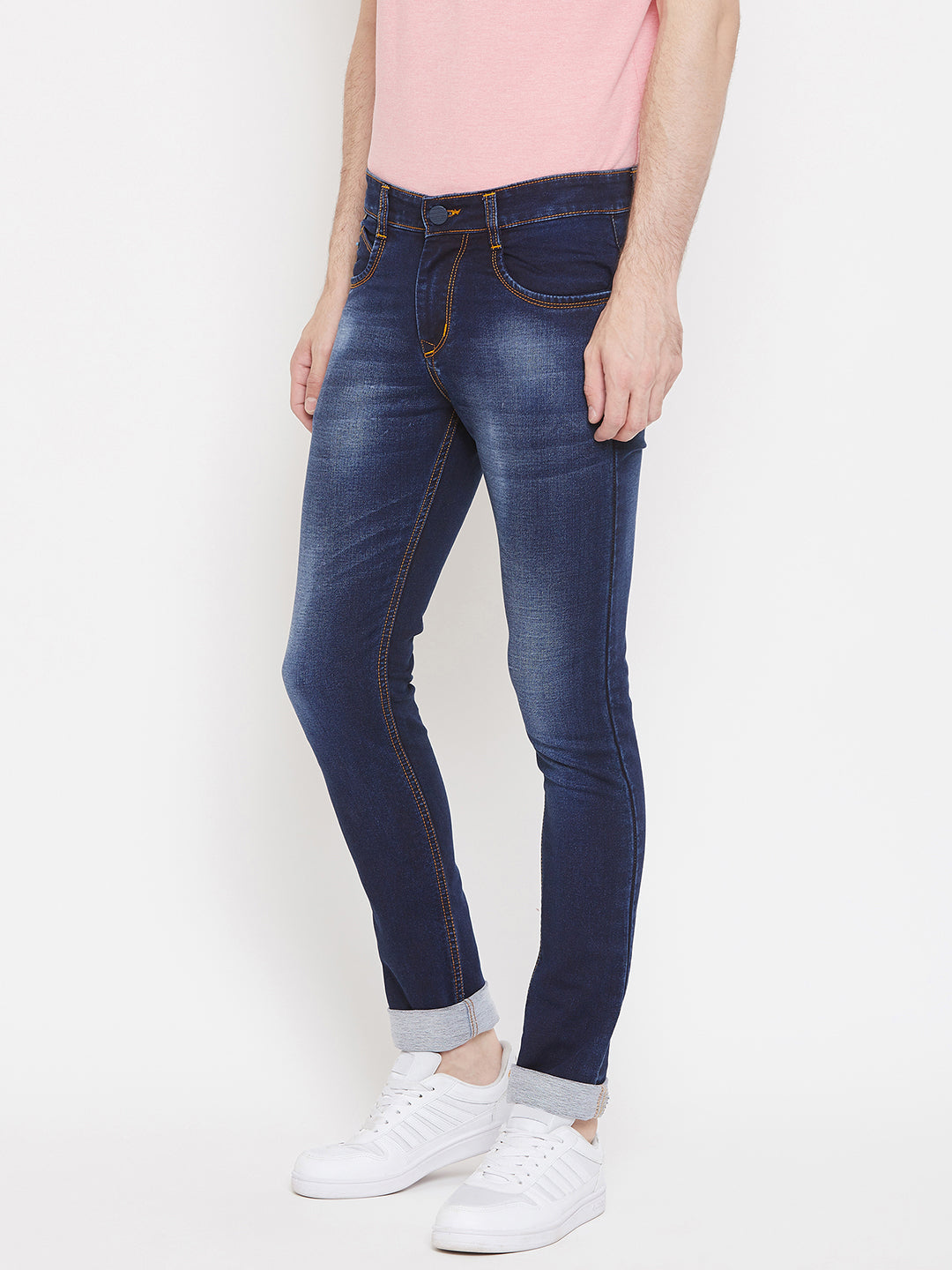 Navy Blue Stonewashed Slim Fit Jeans - Men Jeans