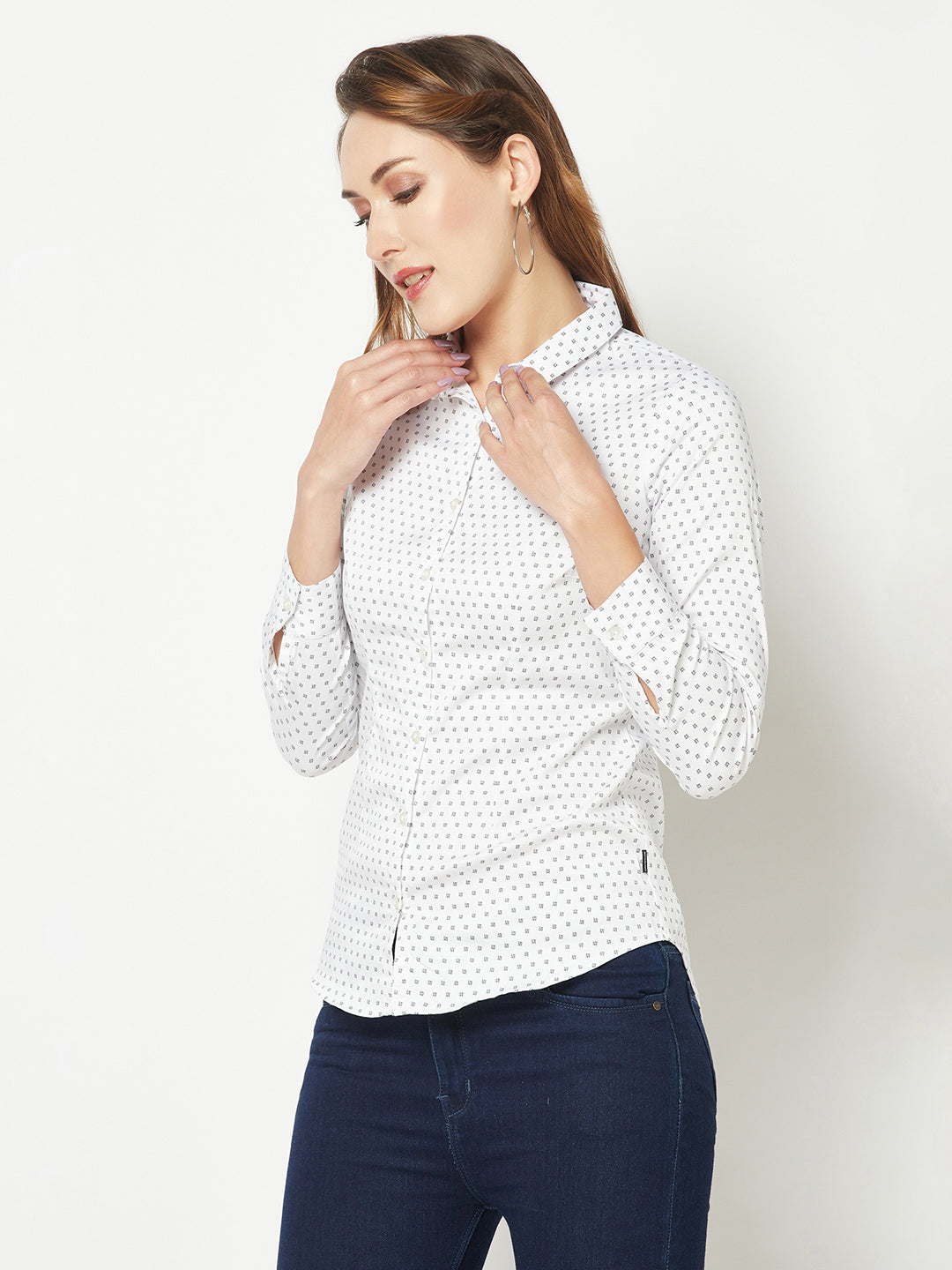  White Mini-Motif Printed Shirt 