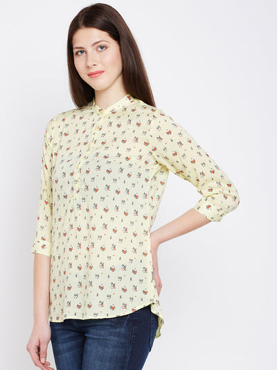 Yellow Printed Mandarin Shirt - Women Shirts