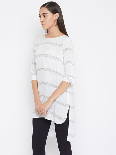 White Checked Round Neck Top - Women Tops