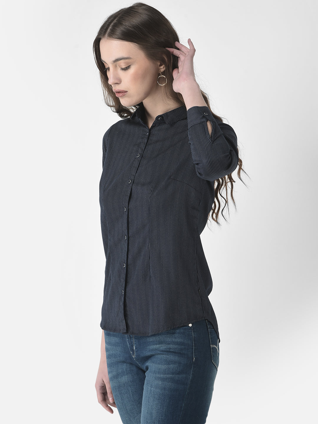  Navy Blue Pin-Stripe Shirt