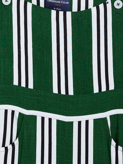 Green Striped Shoulder Strap Jumpsuit - Girls Jumpsuit