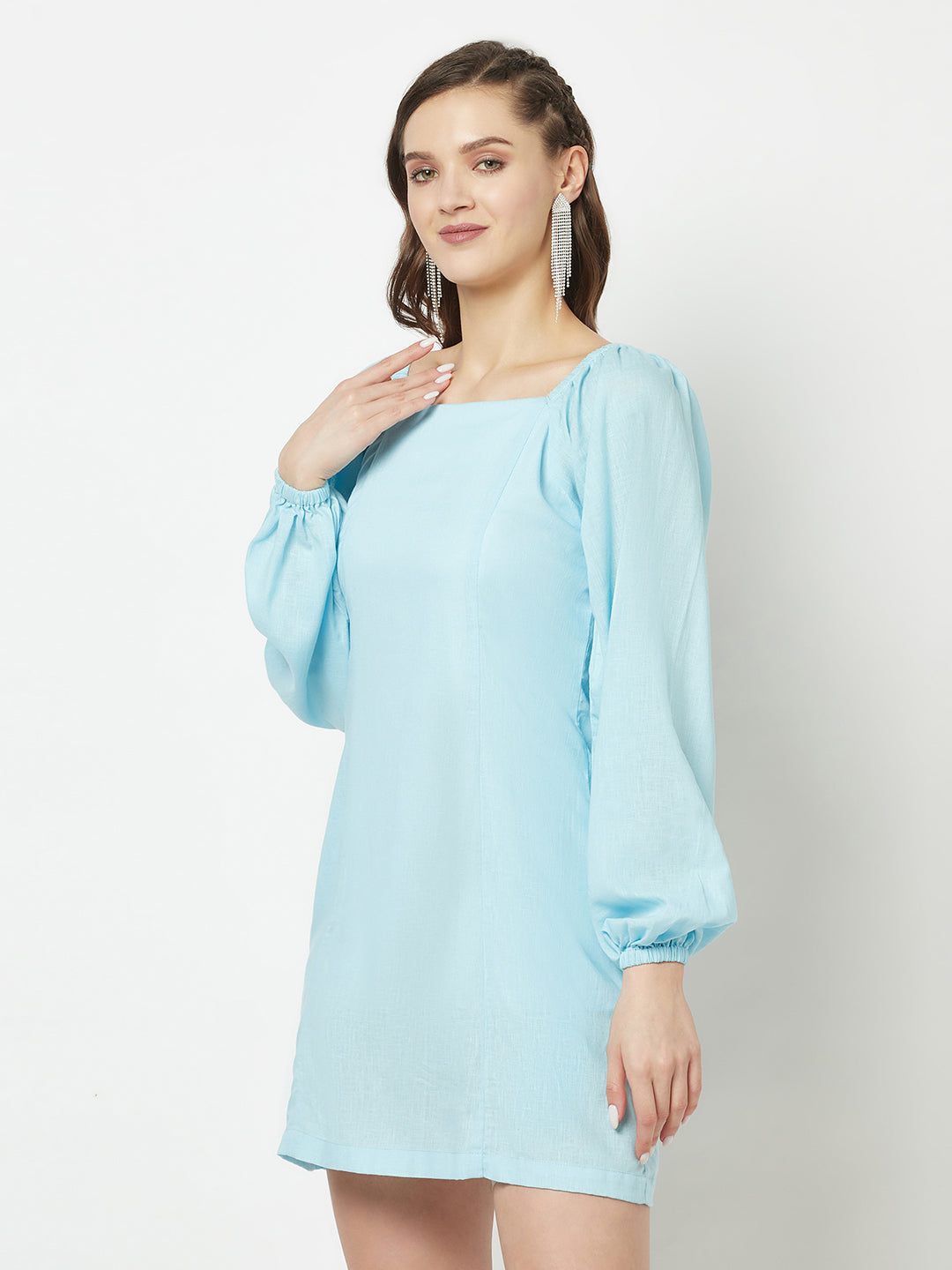  Baby Blue Square-Neck Dress