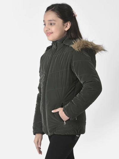  Olive Faux Fur Hooded Jacket 