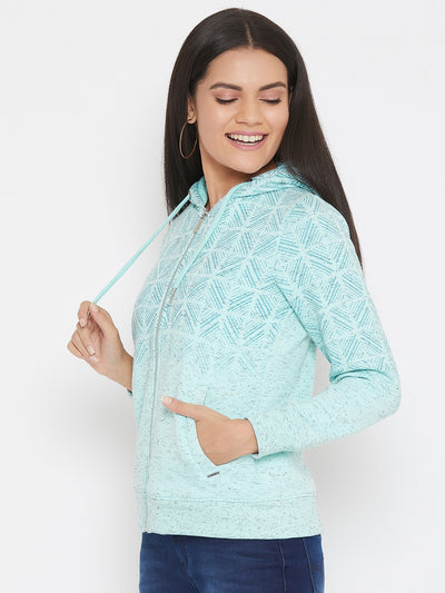 Green Printed Hooded Sweatshirt - Women Sweatshirts
