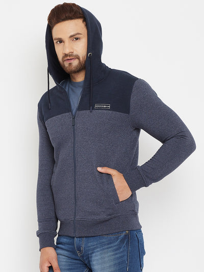 Blue Colorblocked Hooded Sweatshirt - Men Sweatshirts