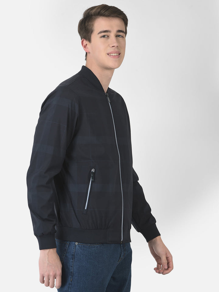  Navy Blue Checked Bomber Jacket