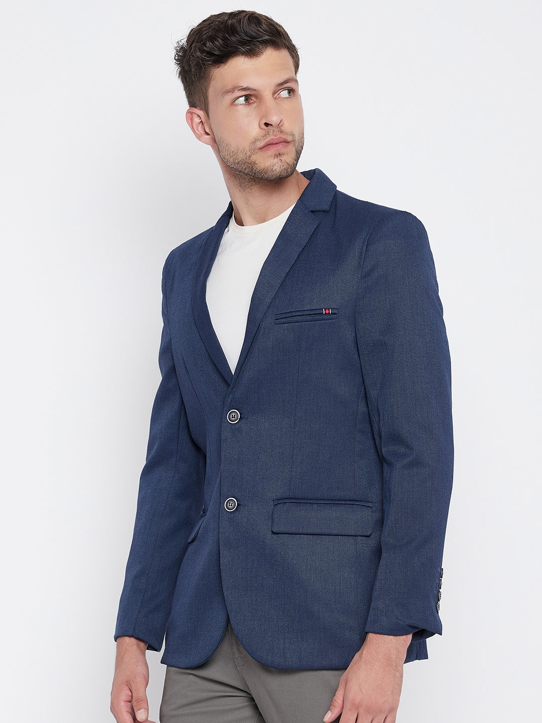 Blue Notched Lapel Blazer - Men Blazers