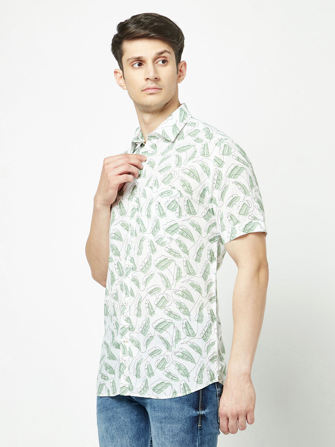  Green One-Line Floral Print Shirt 