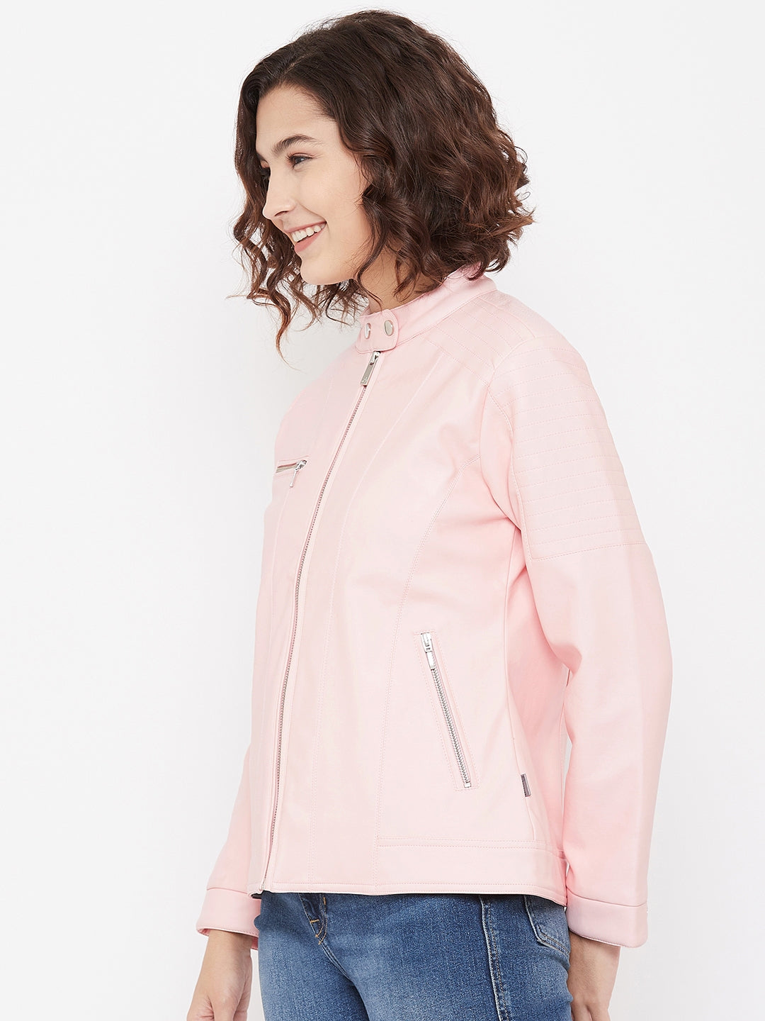 Pink Leather Jacket - Women Jackets