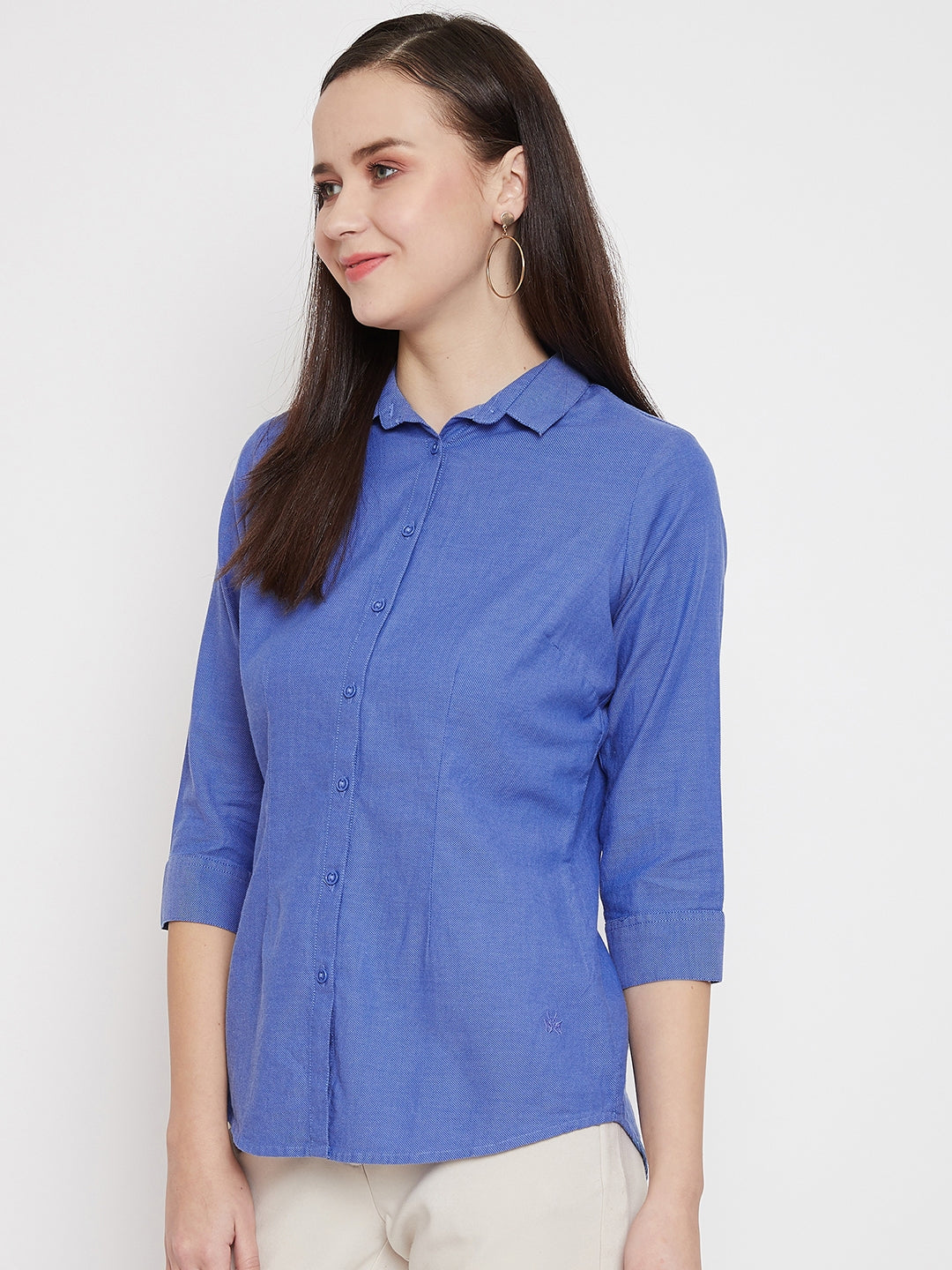 Blue Slim Fit Button up Shirt - Women Shirts