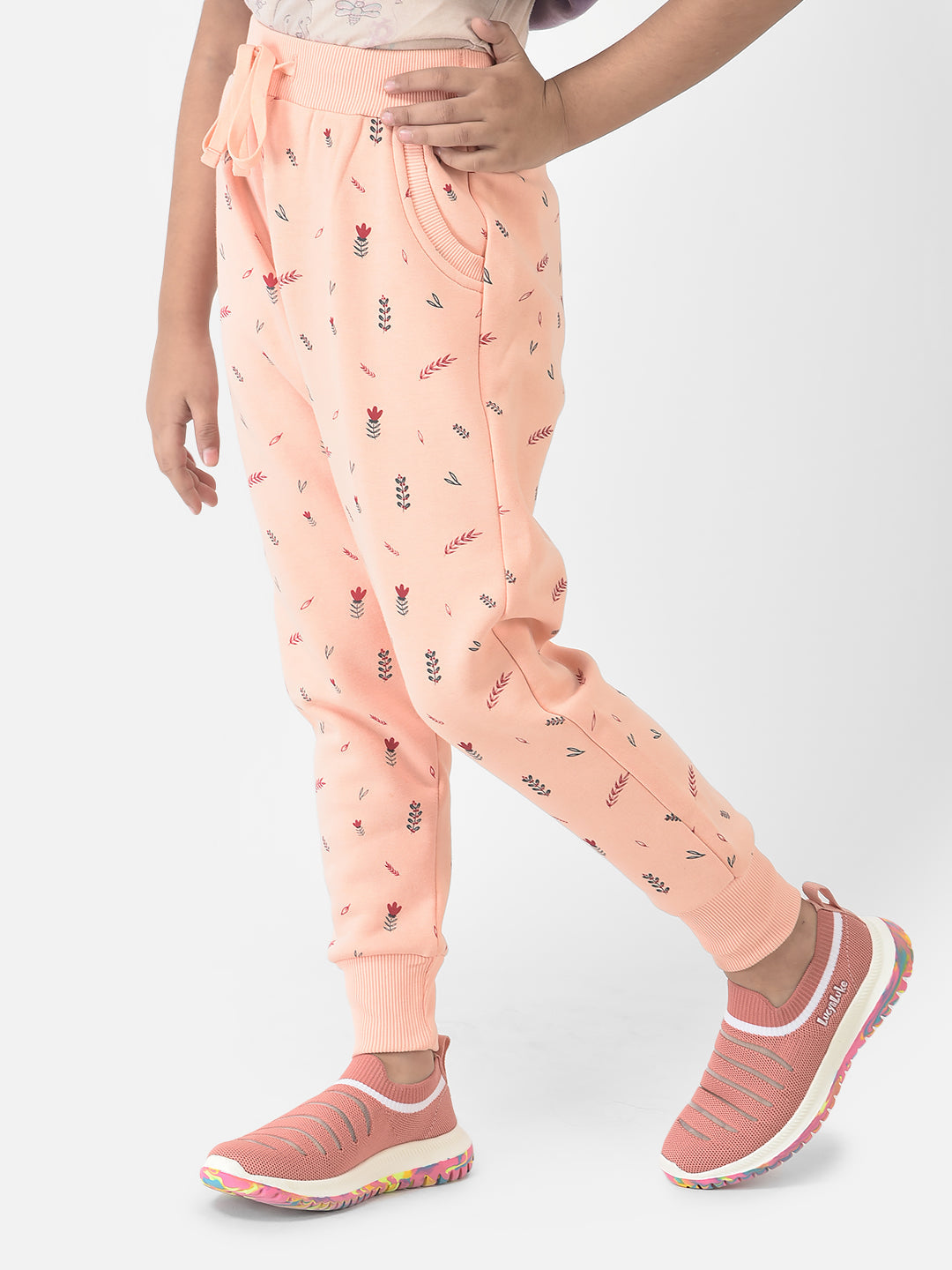  Peach Joggers with Floral Print 