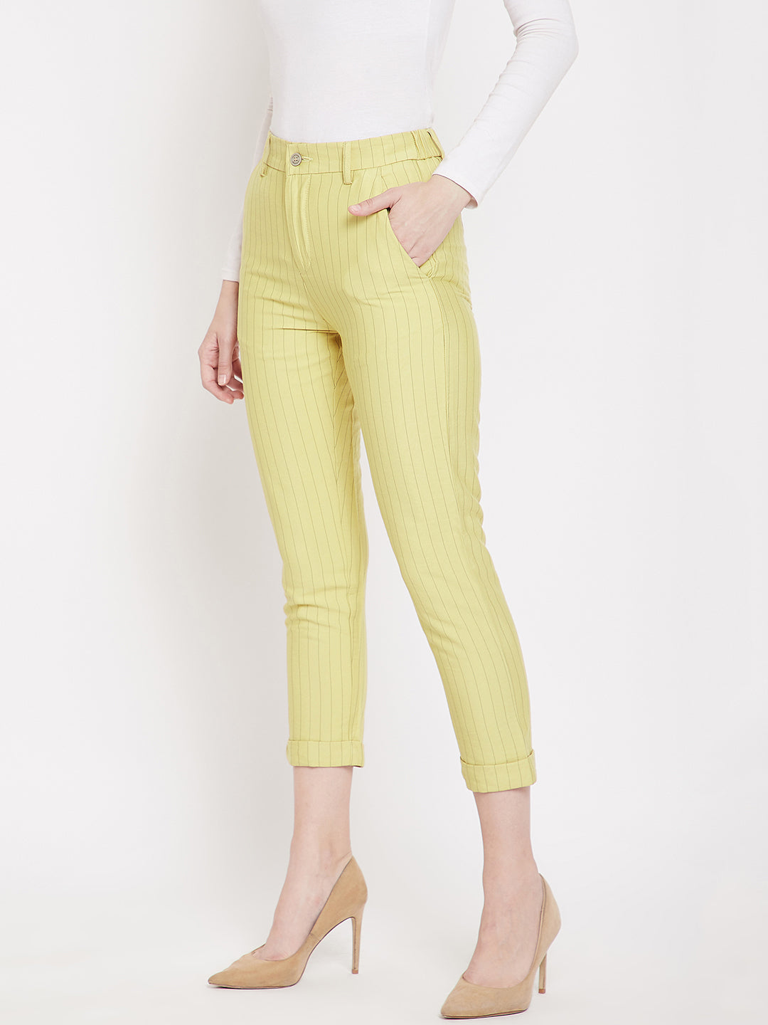 Yellow Striped Trousers - Women Trousers