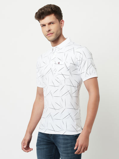 White Printed Polo T-Shirt-Men T-Shirts-Crimsoune Club